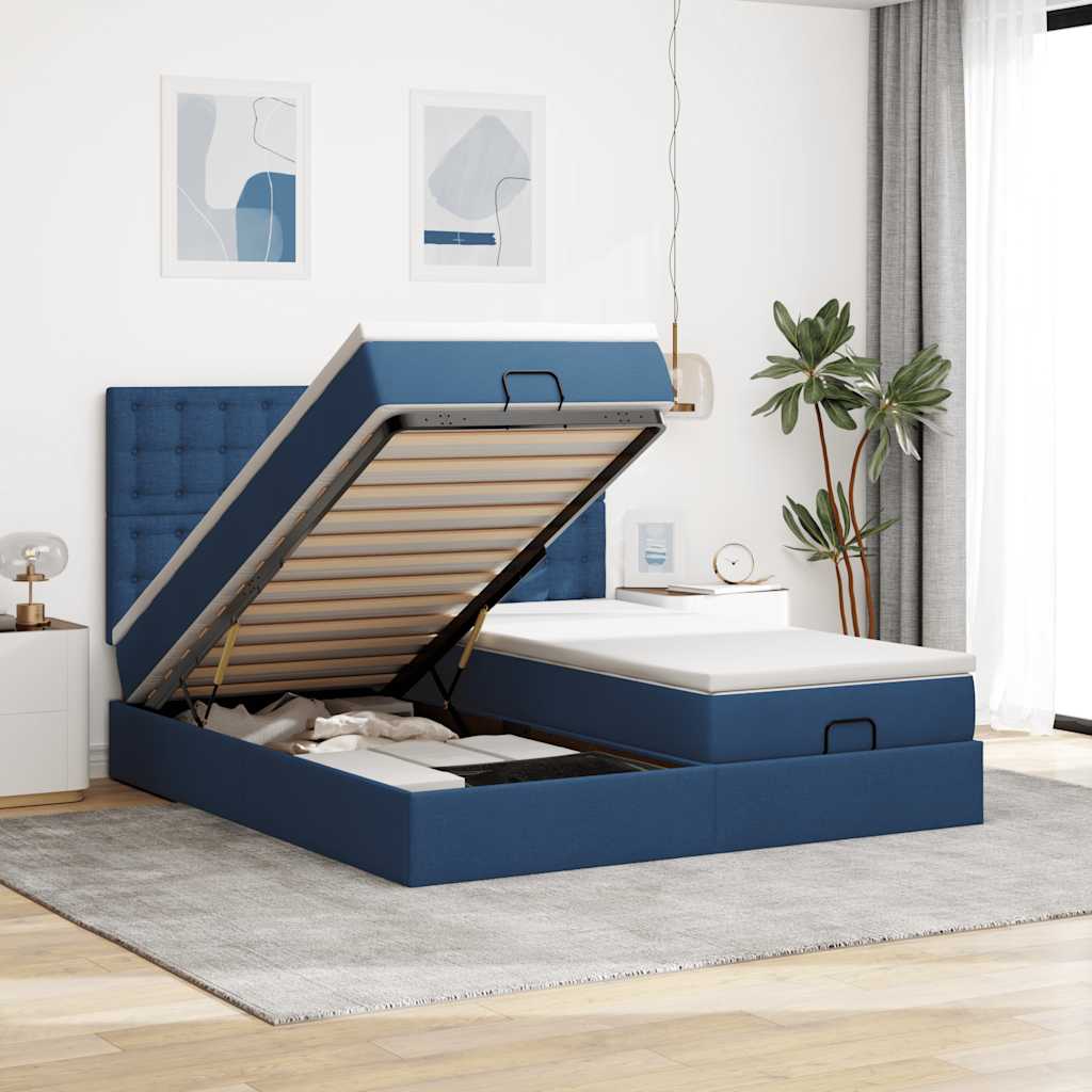 Ottoman bed met matrassen en LED's 160x200cm stof blauw