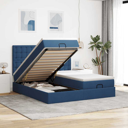 Ottoman bed met matrassen en LED's 160x200cm stof blauw