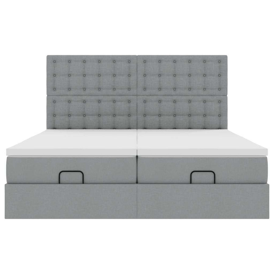 Ottoman bed met matrassen en LED's 180x200cm stof lichtgrijs