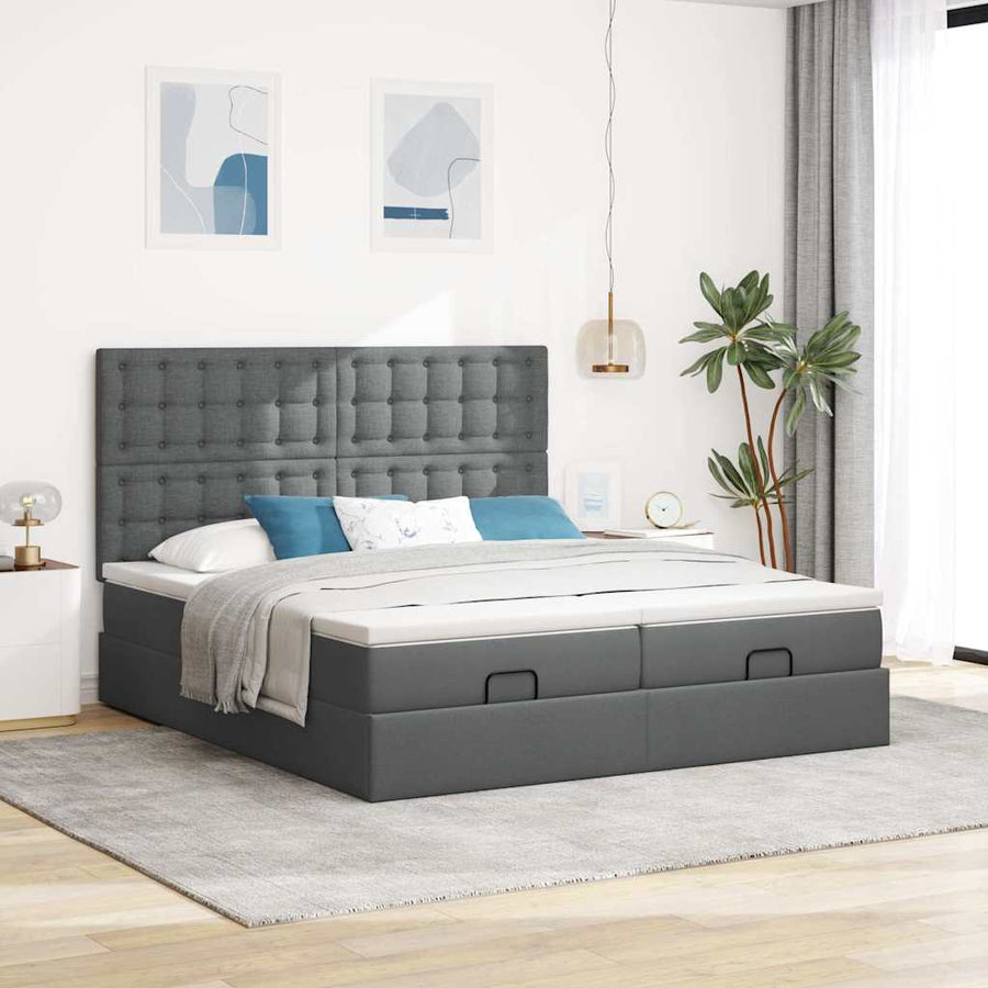 Ottoman bed met matrassen en LED's 180x200cm stof donkergrijs