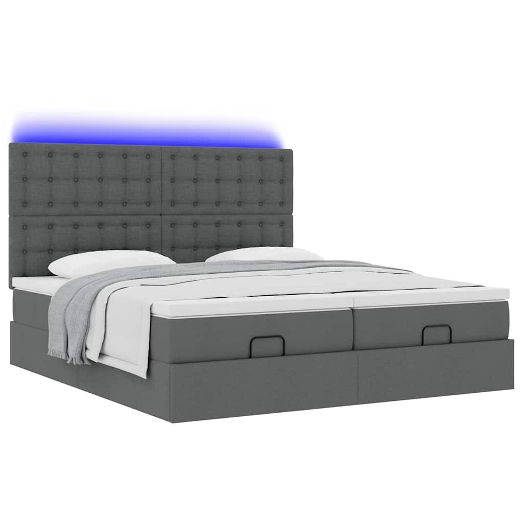 Ottoman bed met matrassen en LED's 180x200cm stof donkergrijs