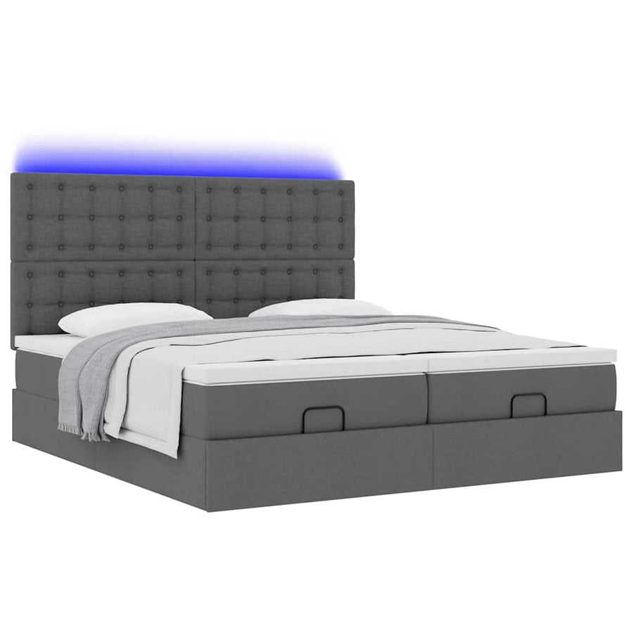 Ottoman bed met matrassen en LED's 180x200cm stof donkergrijs