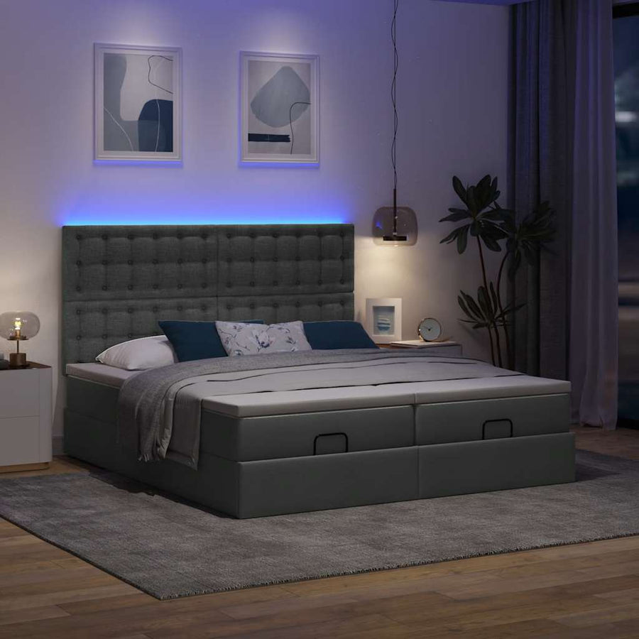 Ottoman bed met matrassen en LED's 180x200cm stof donkergrijs