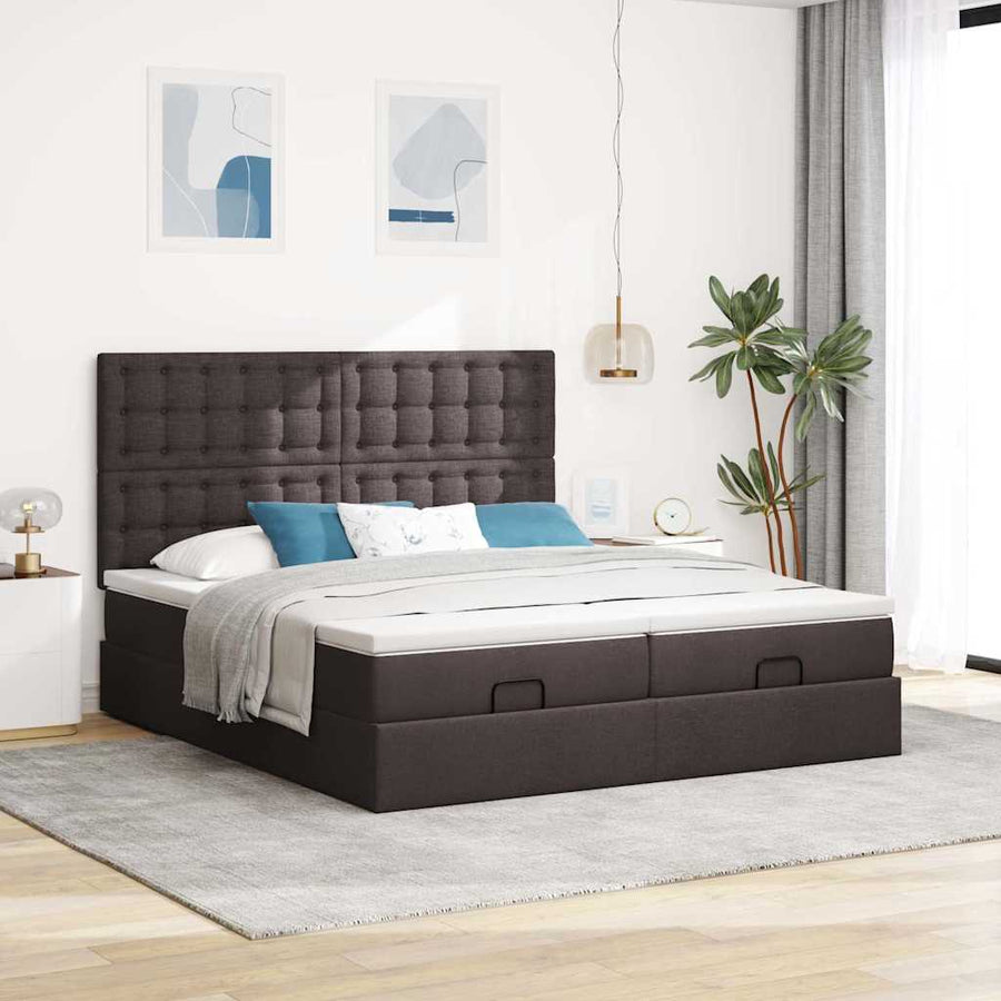Ottoman bed met matrassen en LED's 180x200cm stof donkerbruin