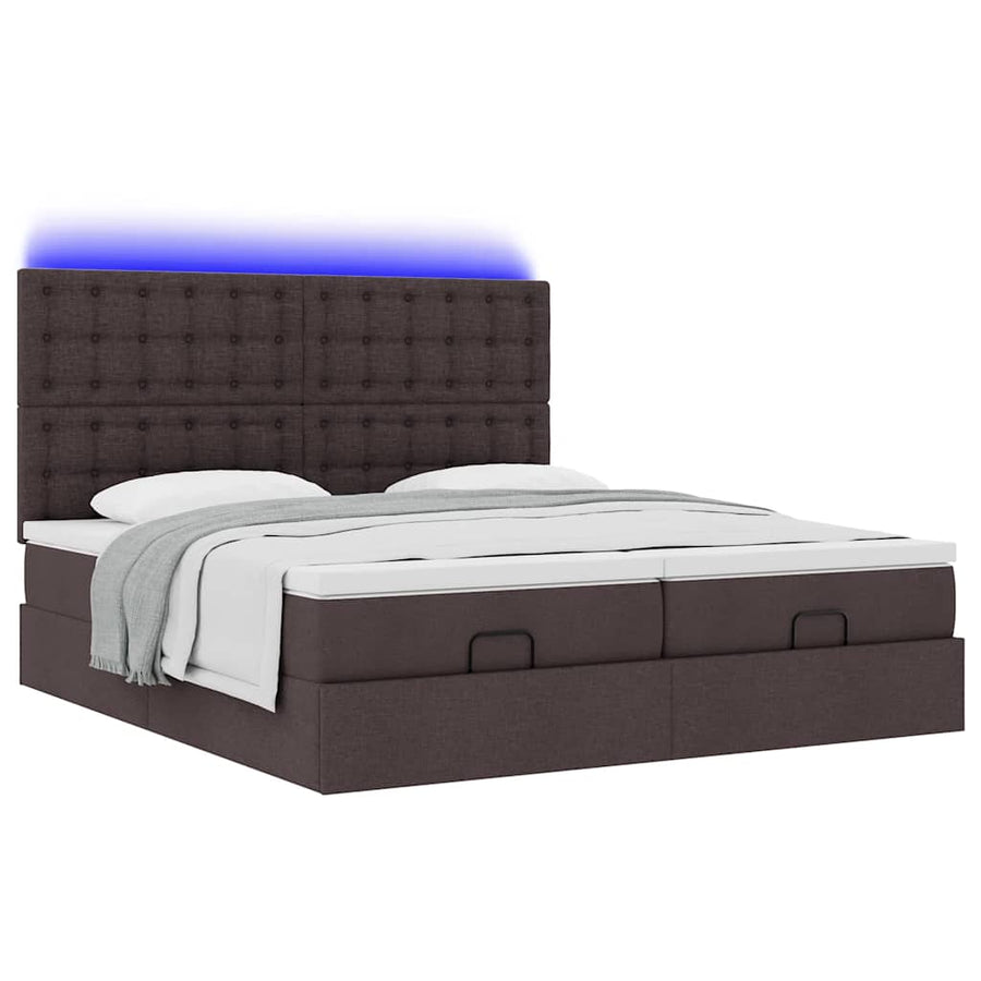 Ottoman bed met matrassen en LED's 180x200cm stof donkerbruin