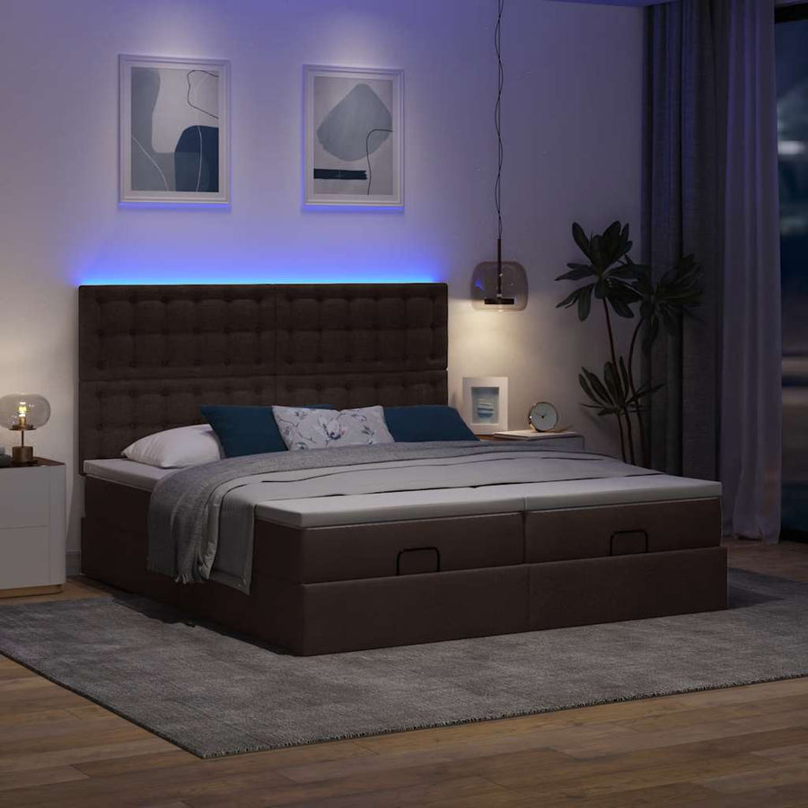 Ottoman bed met matrassen en LED's 180x200cm stof donkerbruin
