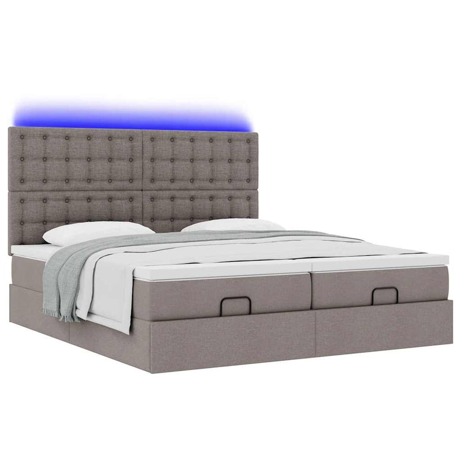 Ottoman bed met matrassen en LED's 180x200cm stof taupe