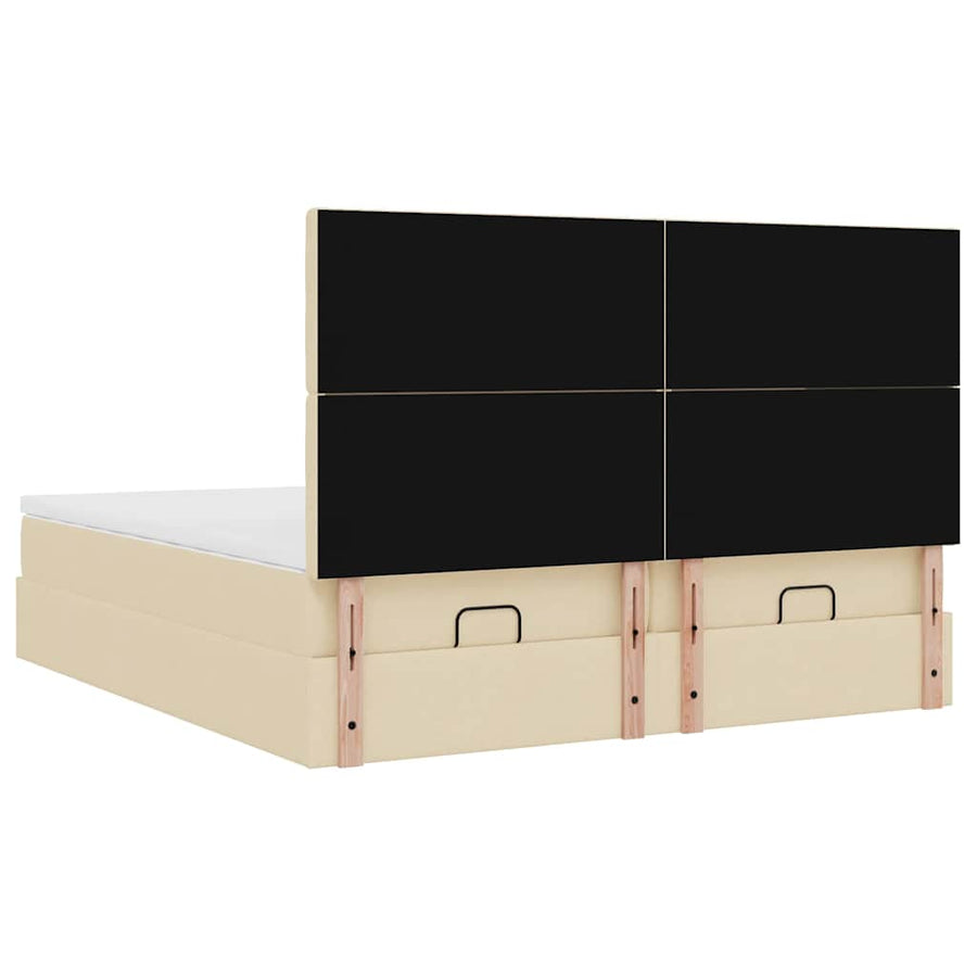 Ottoman bed met matrassen en LED's 180x200cm stof crèmekleurig