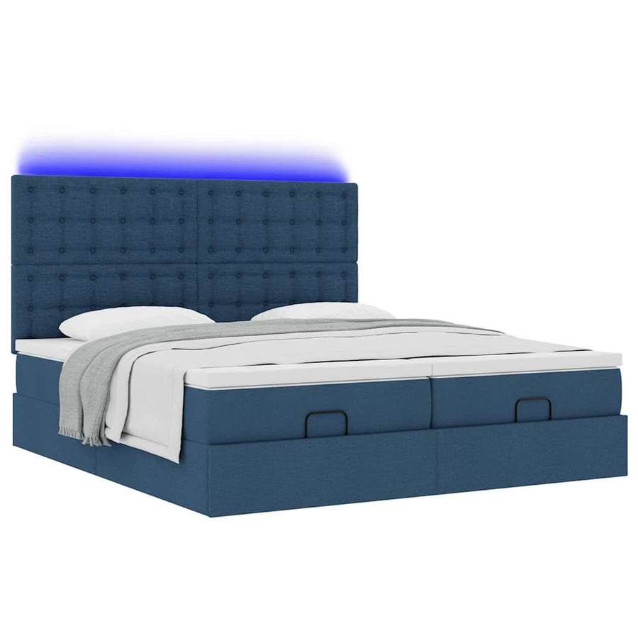 Ottoman bed met matrassen en LED's 180x200cm stof blauw