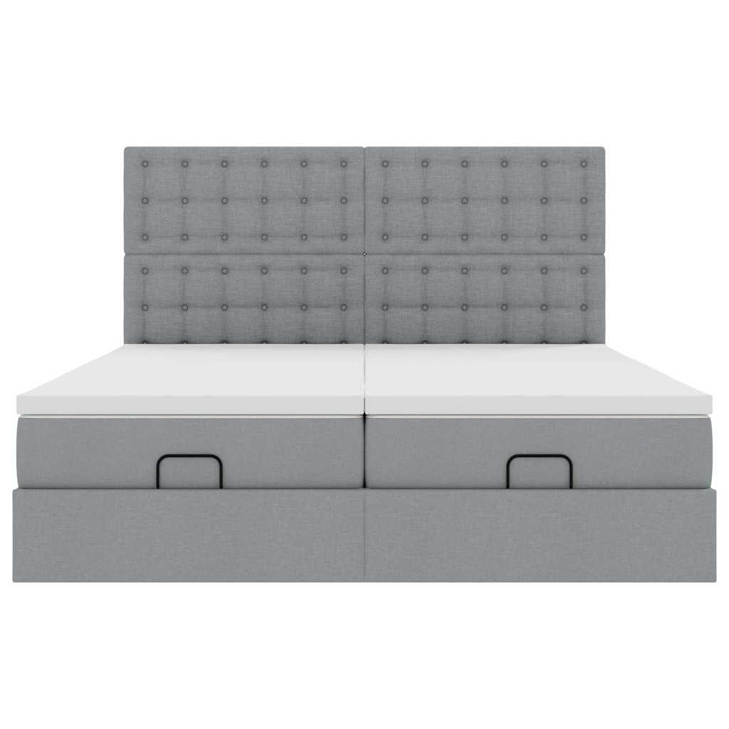 Ottoman bed met matrassen en LED's 200x200cm stof lichtgrijs