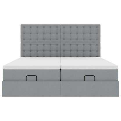 Ottoman bed met matrassen en LED's 200x200cm stof lichtgrijs