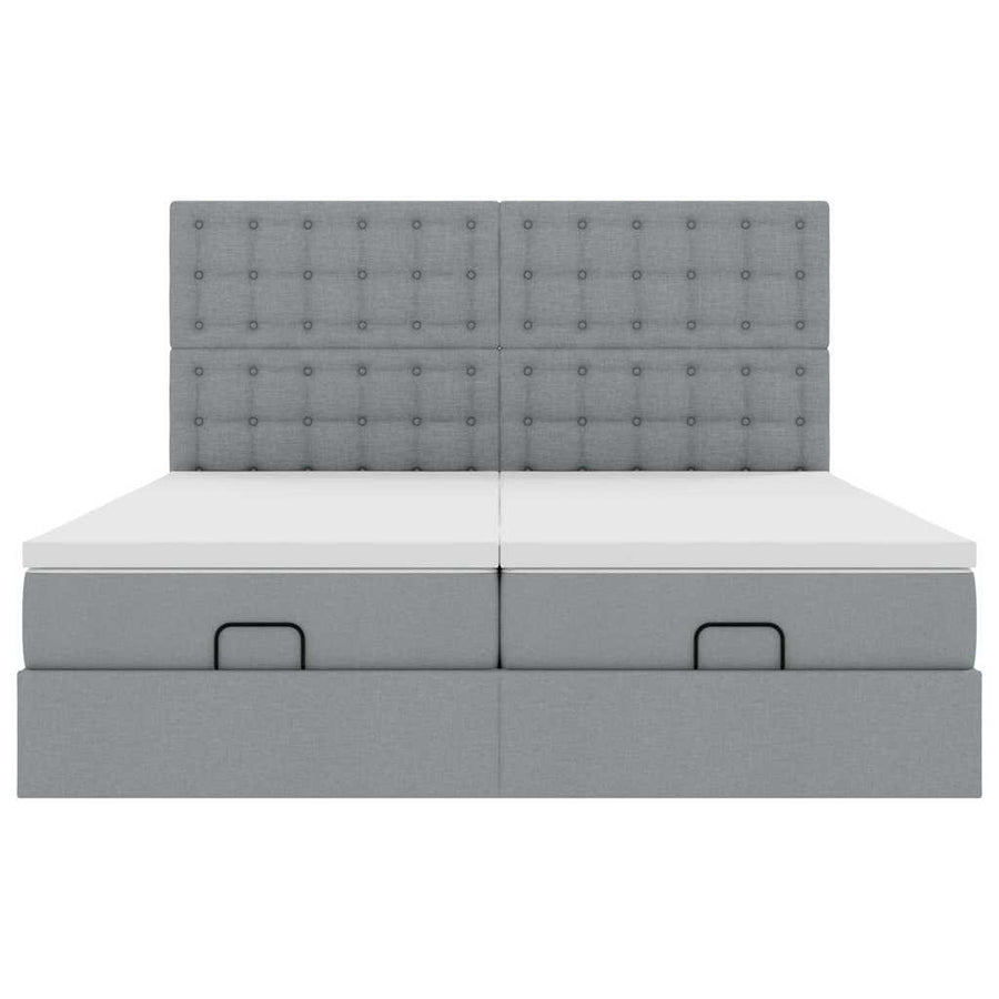 Ottoman bed met matrassen en LED's 200x200cm stof lichtgrijs