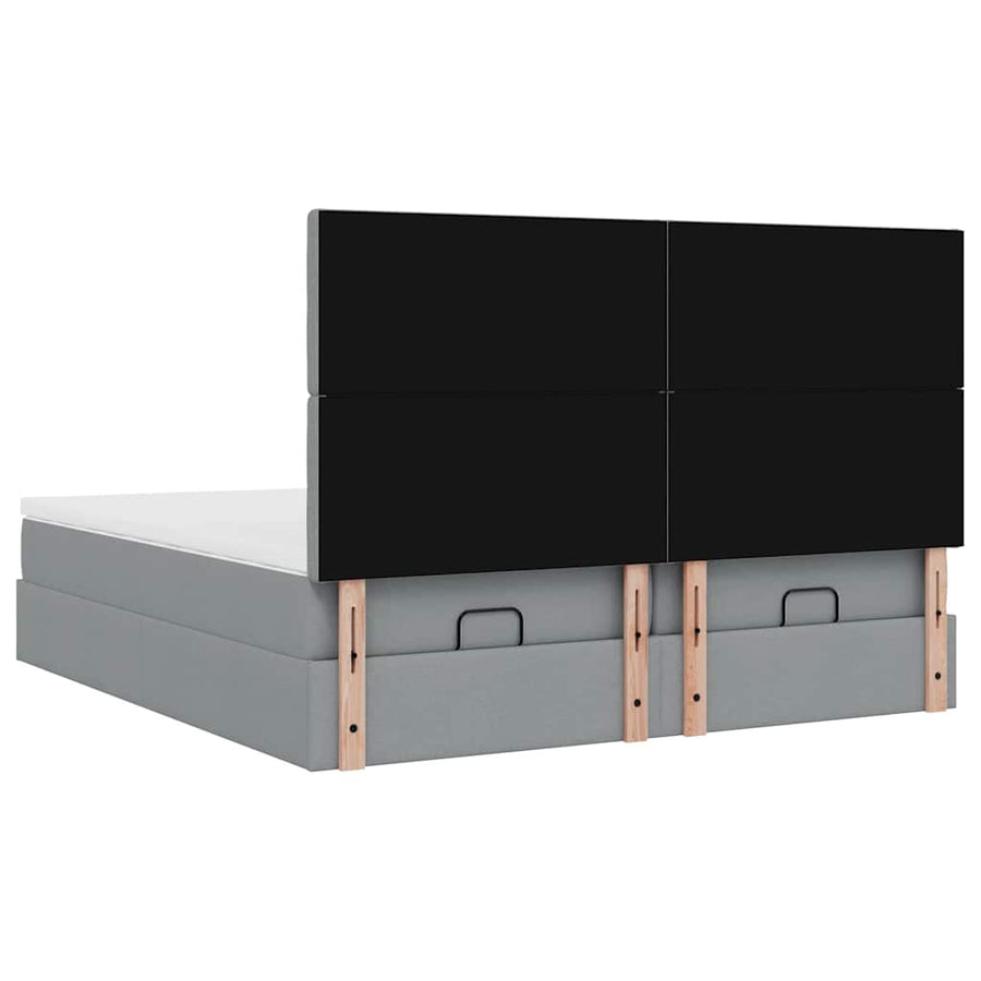 Ottoman bed met matrassen en LED's 200x200cm stof lichtgrijs