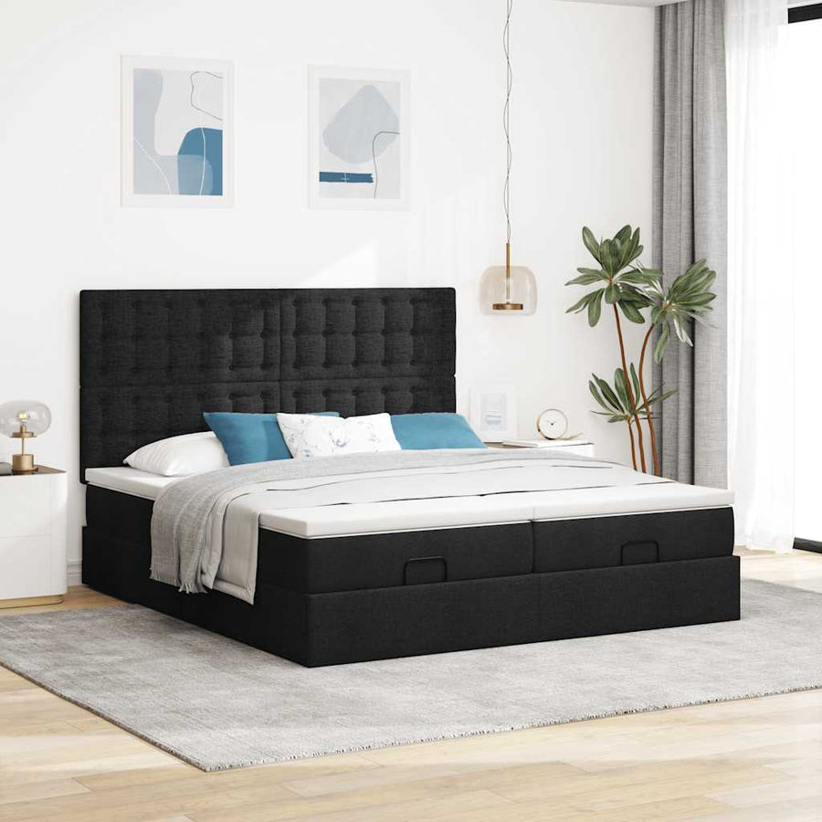 Ottoman bed met matrassen en LED's 200x200cm stof zwart