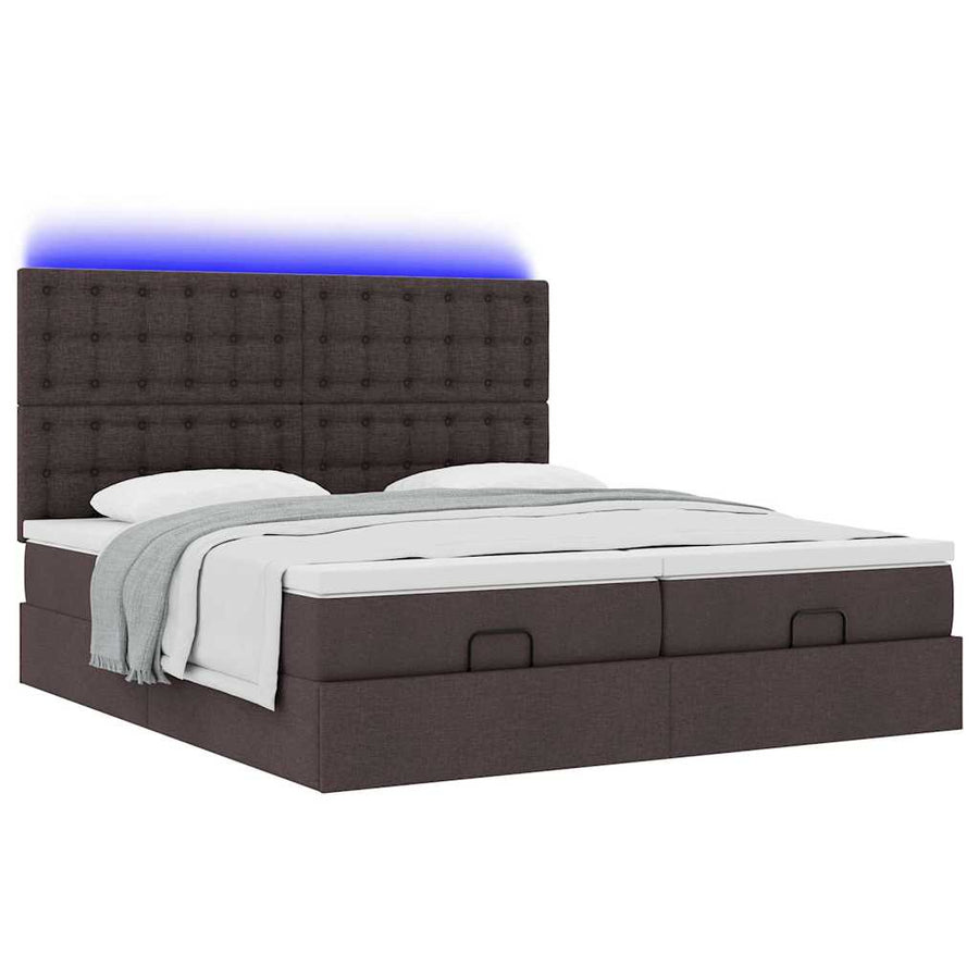 Ottoman bed met matrassen en LED's 200x200cm stof donkerbruin
