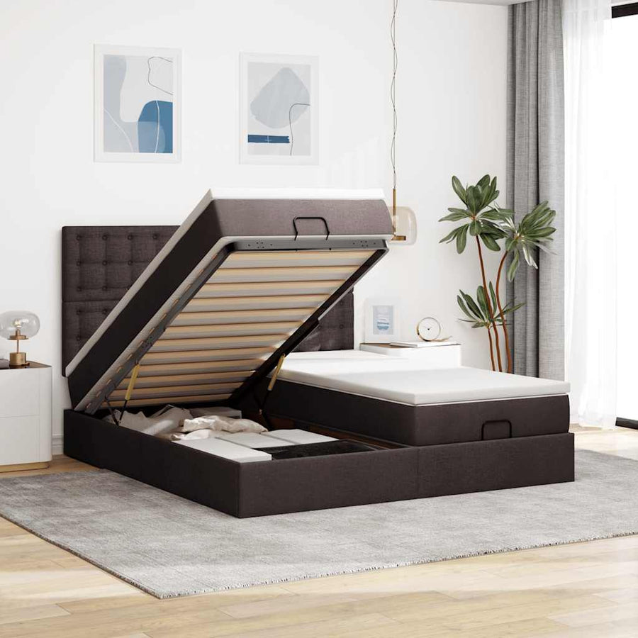 Ottoman bed met matrassen en LED's 200x200cm stof donkerbruin