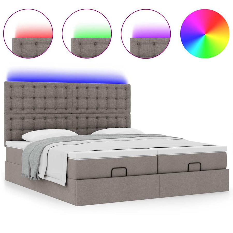Ottoman bed met matrassen en LED's 200x200cm stof taupe