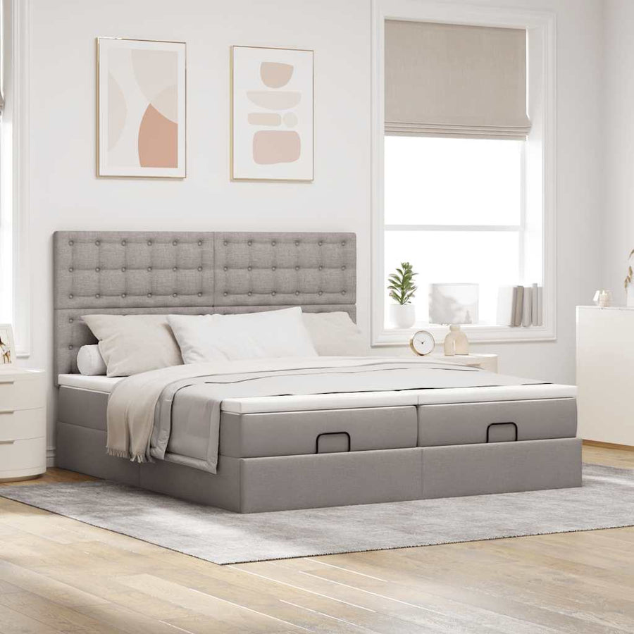 Ottoman bed met matrassen en LED's 200x200cm stof taupe