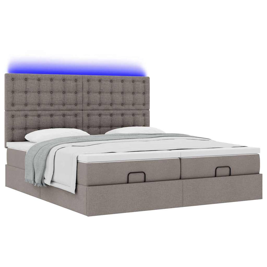 Ottoman bed met matrassen en LED's 200x200cm stof taupe
