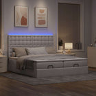 Ottomaans bed 200x200 cm stof taupe met opbergruimte en LED