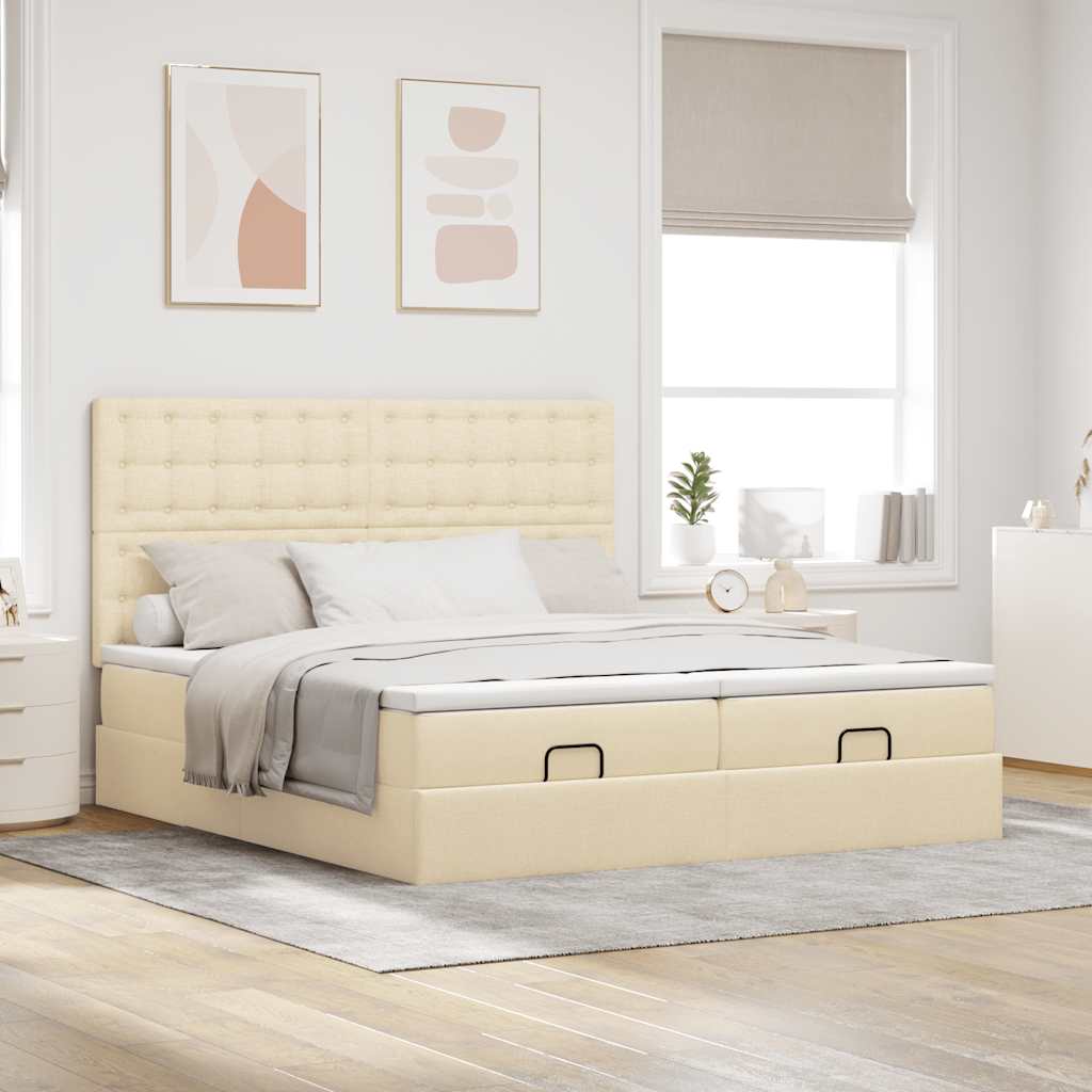 Ottoman bed met matrassen en LED's 200x200cm stof crèmekleurig