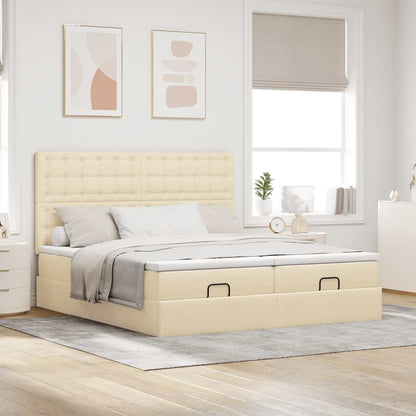 Ottoman bed met matrassen en LED's 200x200cm stof crèmekleurig