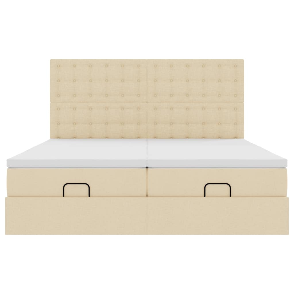 Ottoman bed met matrassen en LED's 200x200cm stof crèmekleurig