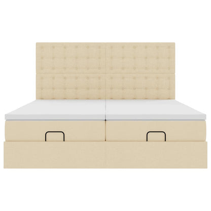 Ottoman bed met matrassen en LED's 200x200cm stof crèmekleurig