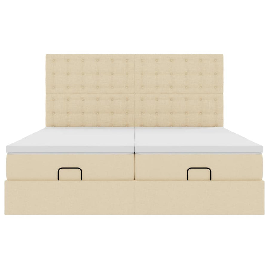 Ottoman bed met matrassen en LED's 200x200cm stof crèmekleurig
