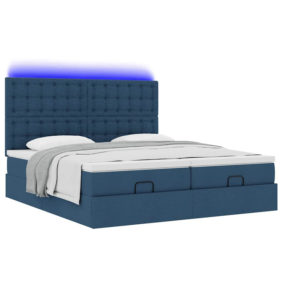 Ottoman bed met matrassen en LED's 200x200cm stof blauw