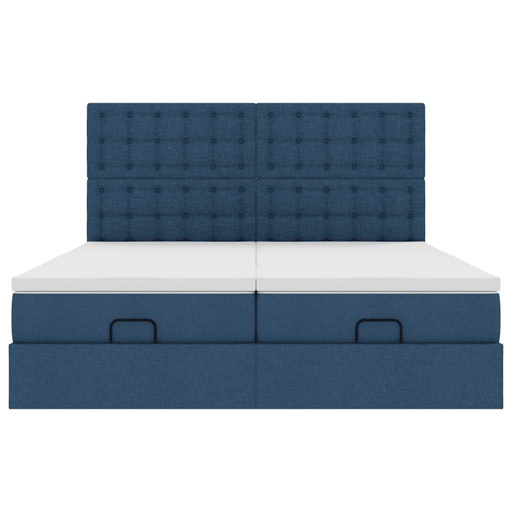 Ottoman bed met matrassen en LED's 200x200cm stof blauw