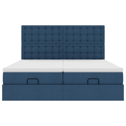 Ottoman bed met matrassen en LED's 200x200cm stof blauw