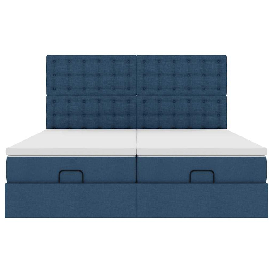 Ottoman bed met matrassen en LED's 200x200cm stof blauw