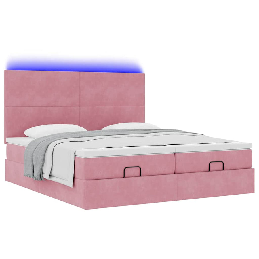 Ottoman bed met matrassen en LED's 160x200cm fluweel roze