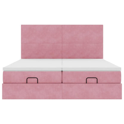 Ottoman bed met matrassen en LED's 160x200cm fluweel roze