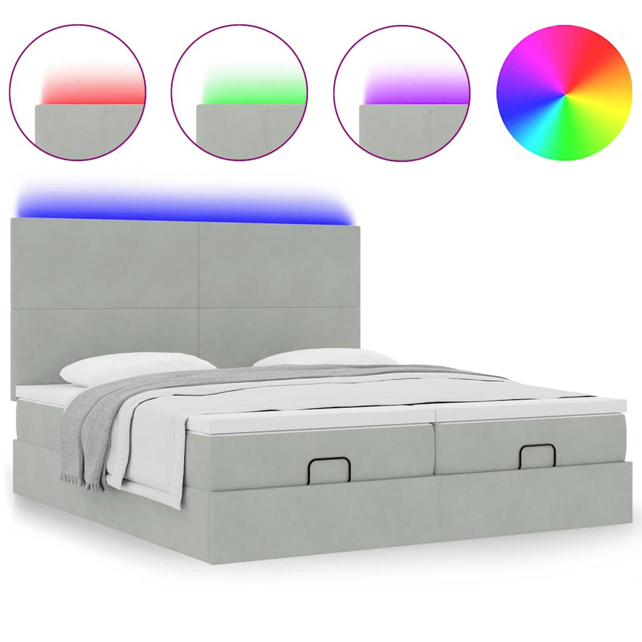 Ottoman bed met matrassen en LED's 180x200cm fluweel lichtgrijs