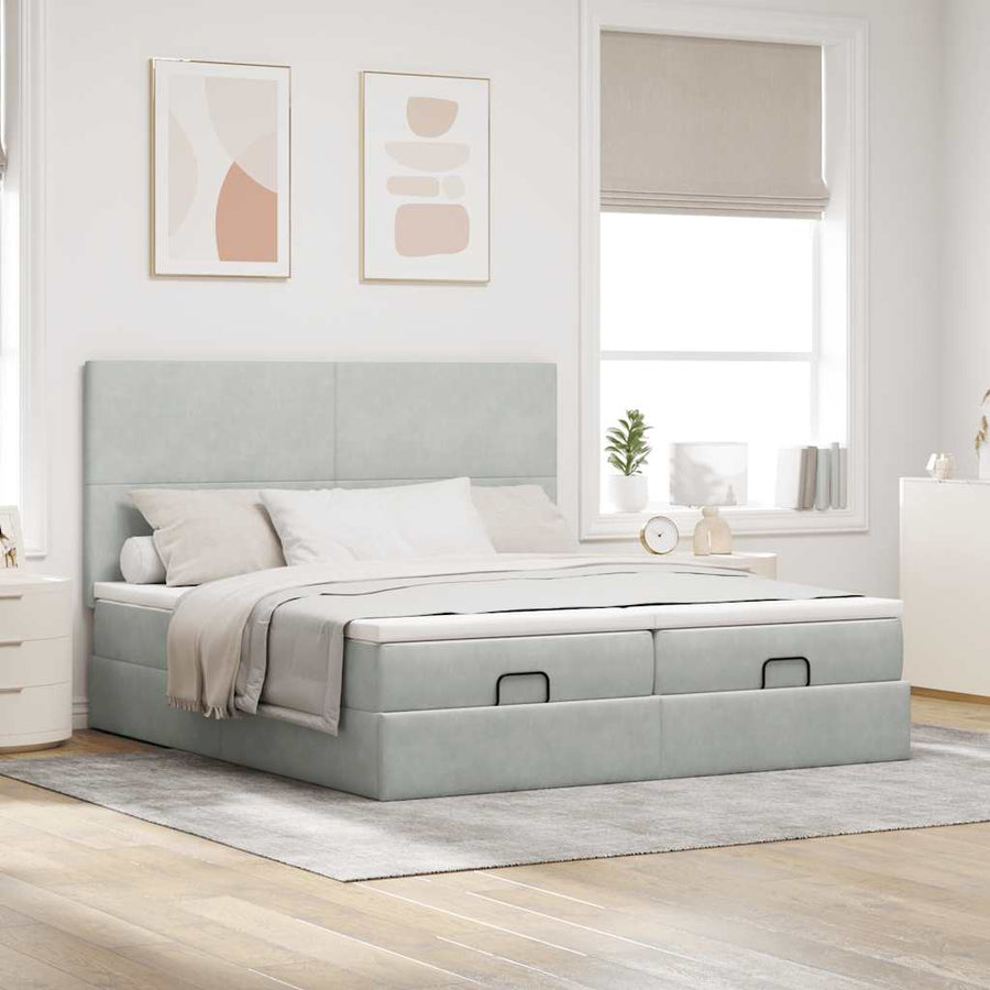 Ottoman bed met matrassen en LED's 180x200cm fluweel lichtgrijs