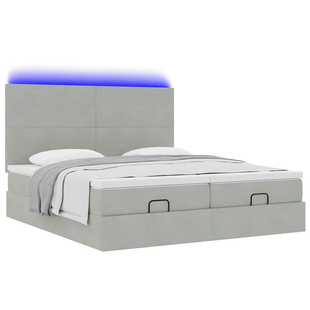 Ottoman bed met matrassen en LED's 180x200cm fluweel lichtgrijs