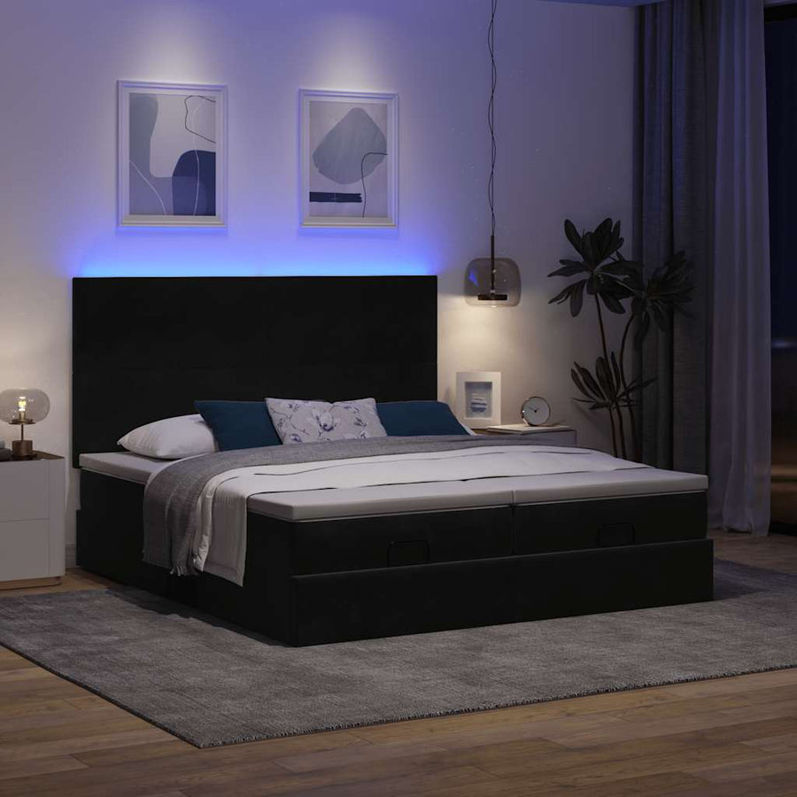 Ottoman bed met matrassen en LED's 180x200cm fluweel zwart