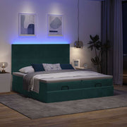 Ottoman bed 180x200 cm fluweel donkergroen met opbergruimte en LED