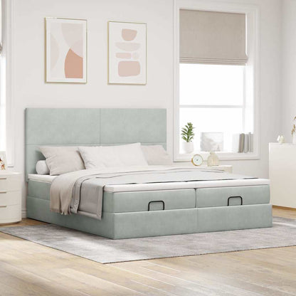 Ottoman bed met matrassen en LED's 200x200cm fluweel lichtgrijs