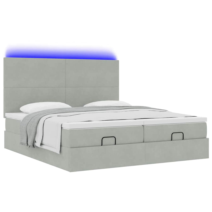 Ottoman bed met matrassen en LED's 200x200cm fluweel lichtgrijs