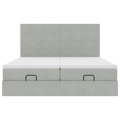 Ottoman bed met matrassen en LED's 200x200cm fluweel lichtgrijs