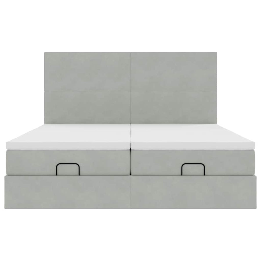 Ottoman bed met matrassen en LED's 200x200cm fluweel lichtgrijs