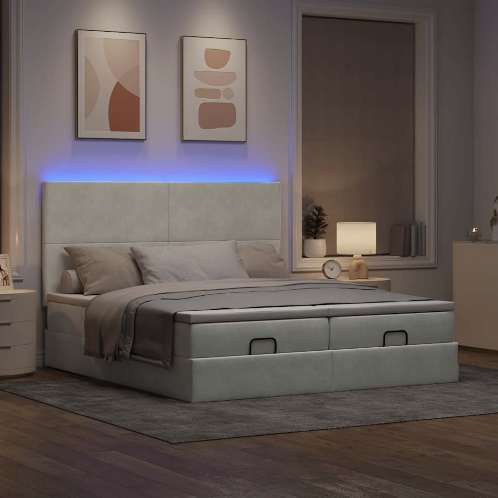Ottoman bed met matrassen en LED's 200x200cm fluweel lichtgrijs