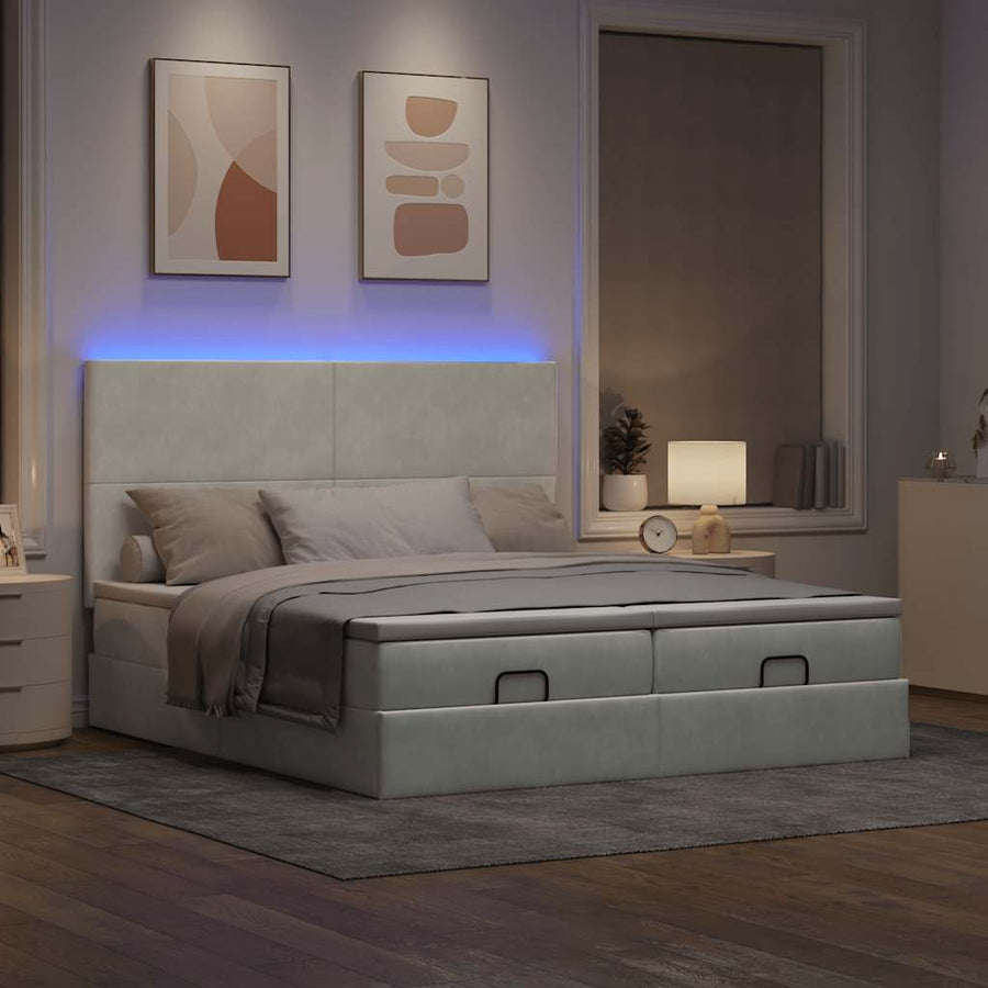Ottoman bed met matrassen en LED's 200x200cm fluweel lichtgrijs