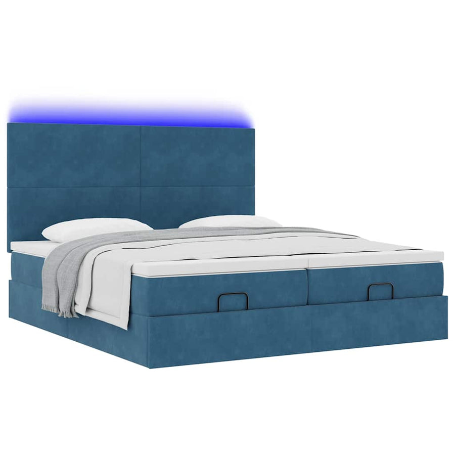 Bed poef met matrassen en leds 200x200 cm fluweel donkerblauw