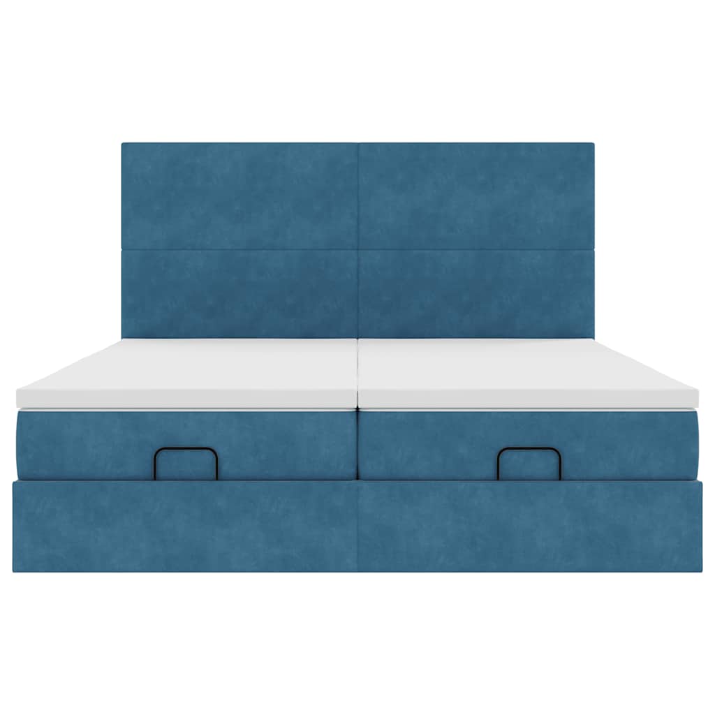 Bed poef met matrassen en leds 200x200 cm fluweel donkerblauw