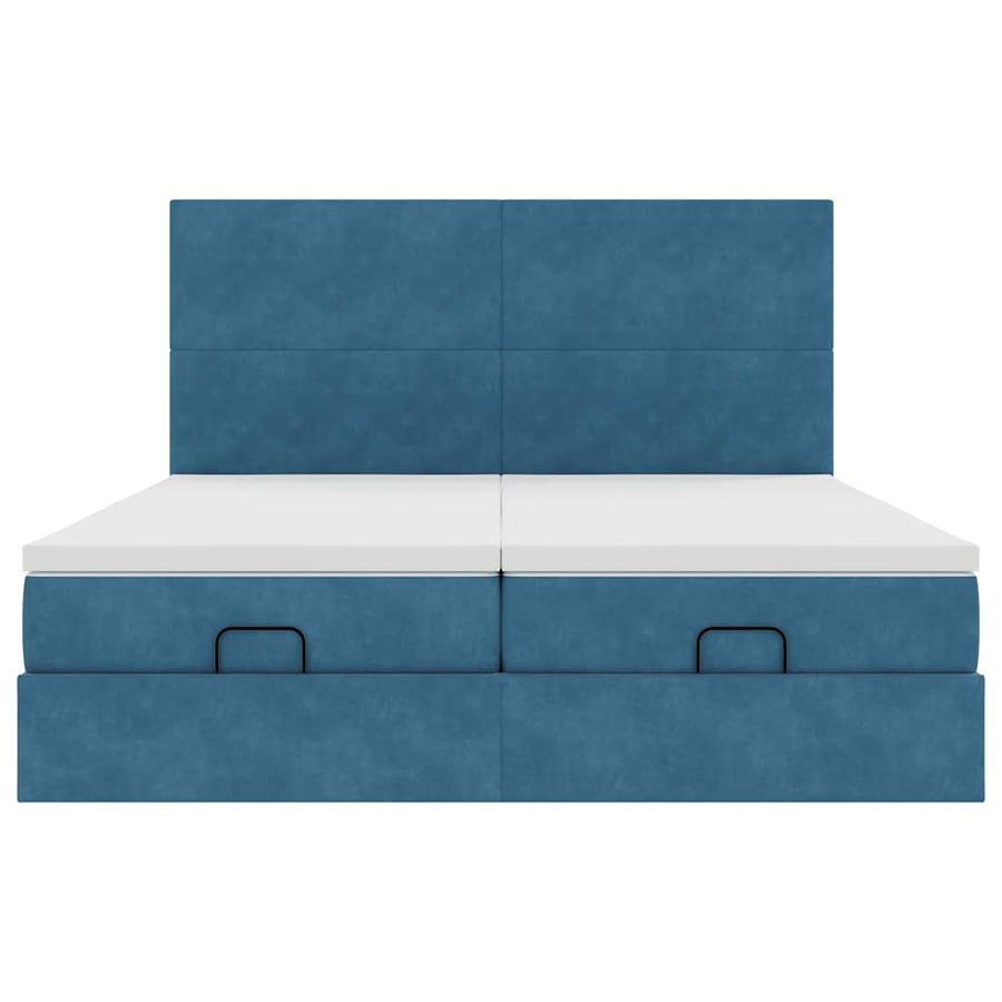 Bed poef met matrassen en leds 200x200 cm fluweel donkerblauw