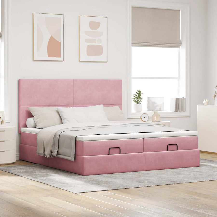 Ottoman bed met matrassen en LED's 200x200cm fluweel roze